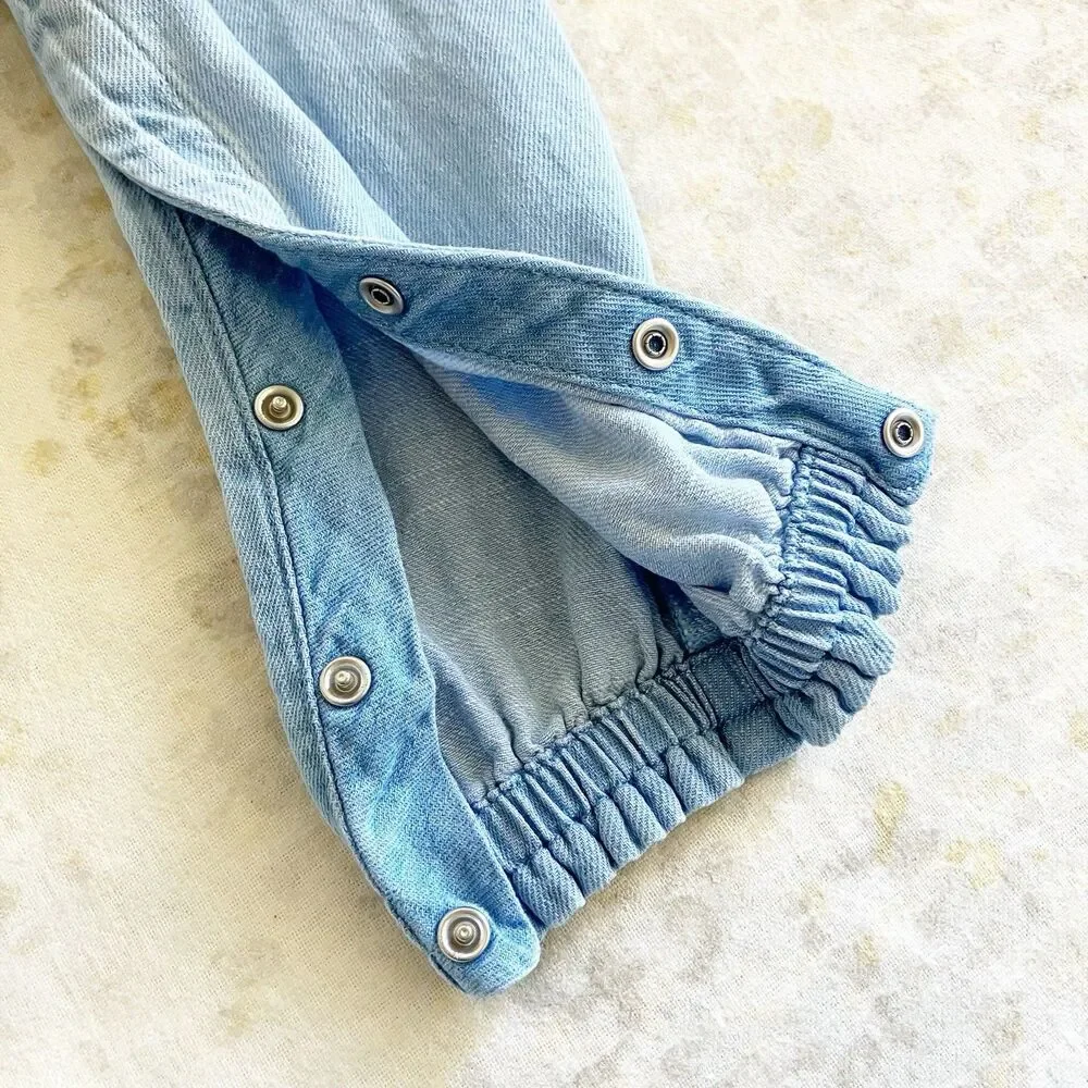 Old Navy Chambray Jumpsuit Baby Girl 18-24M Blue Sleeveless Ric Rac 4th of July